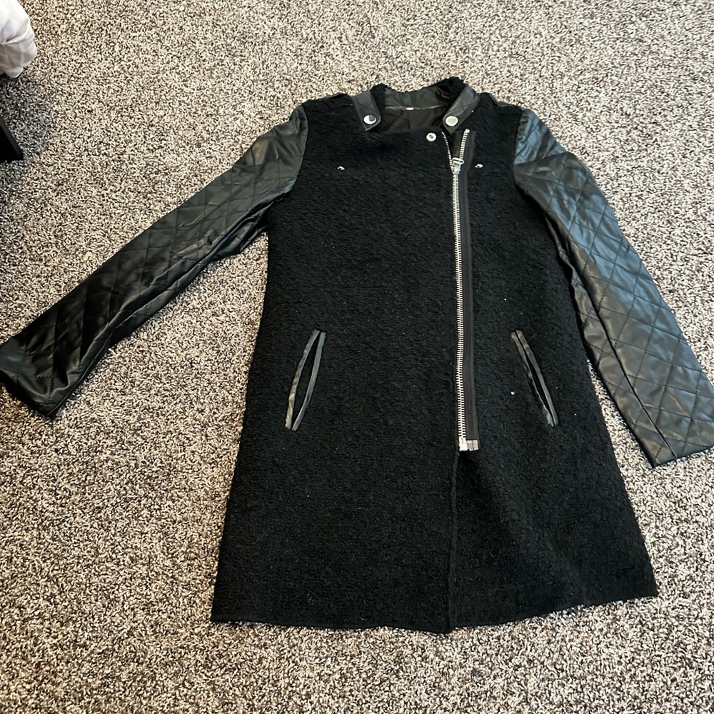 Women's Black Leather Sleeve Jacket